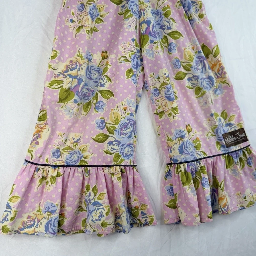 Matilda Jane Girls pants Pink Yellow Maple Sugar Big‎ Ruffles Good Hart Pants 6